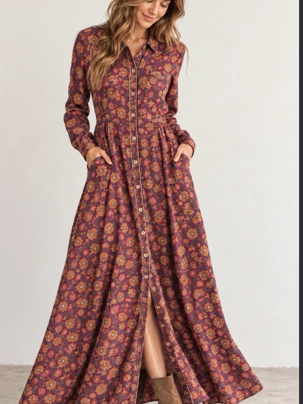 Natural Life Christa Cotton Midi Dress Womens Large Red Pink Blue Floral Boho